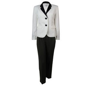 Le Suit Women's Crepe Satin Trim Bordeaux Pant Suit (10P, Vanilla Ice/Black)